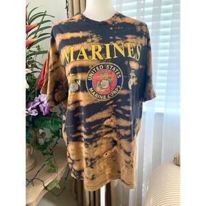 Vintage Marines Tie Dye Distressed T-shirt in Gold/Black Grunge Y2K
